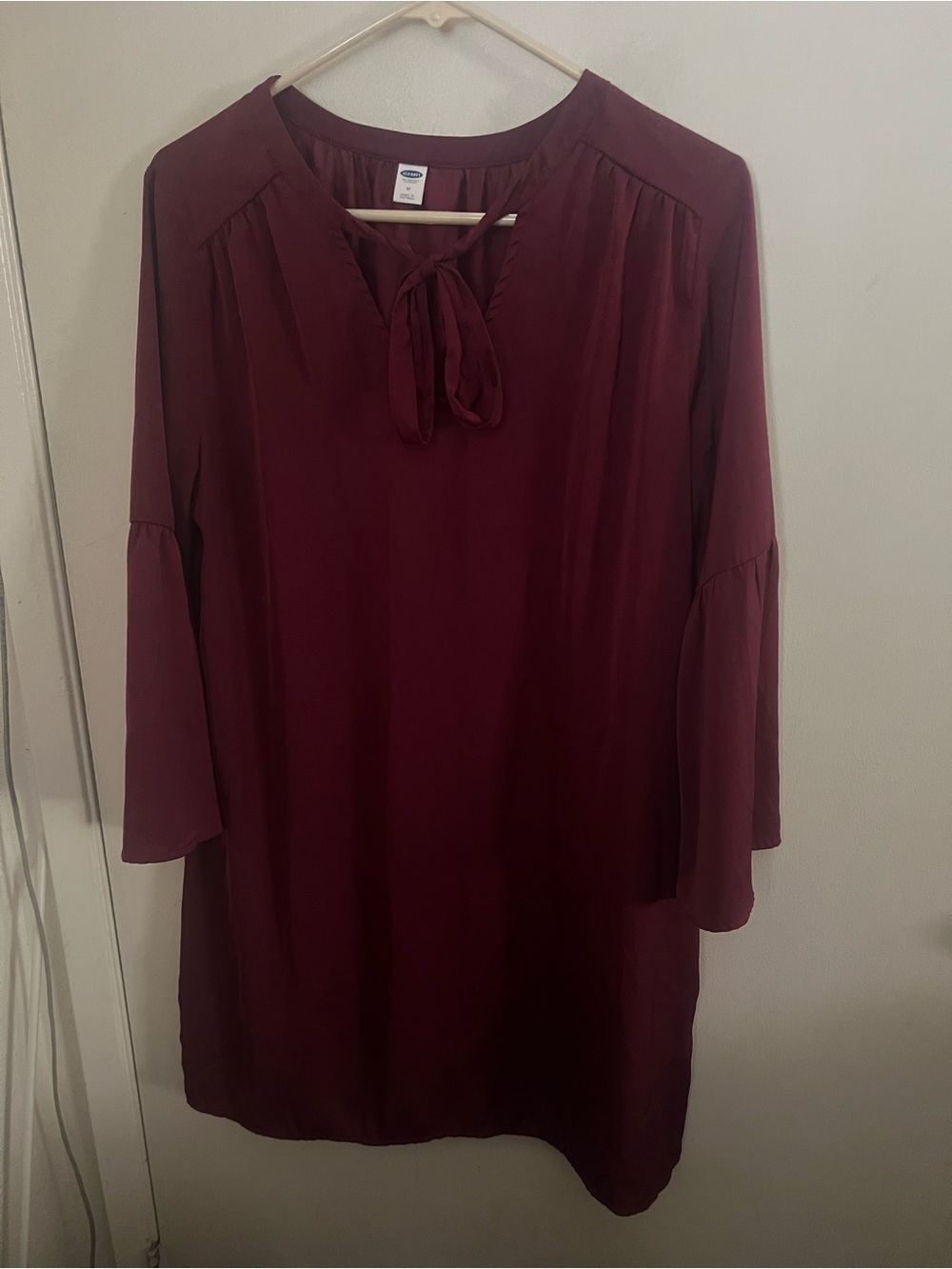 Old Navy Burgundy Tie-Neck Long Sleeve Dress